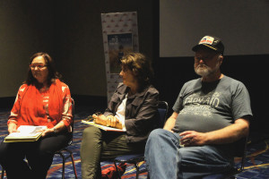 A screening of the 1984 movie Country was followed by a panel discussion featuring (left to right) Sarah Vogel, the lead lawyer in the case that resulted in an injunction blocked federal farm foreclosures; Farm Aid Executive Director Carolyn Mugar; and David Senter of the American Agriculture Movement.