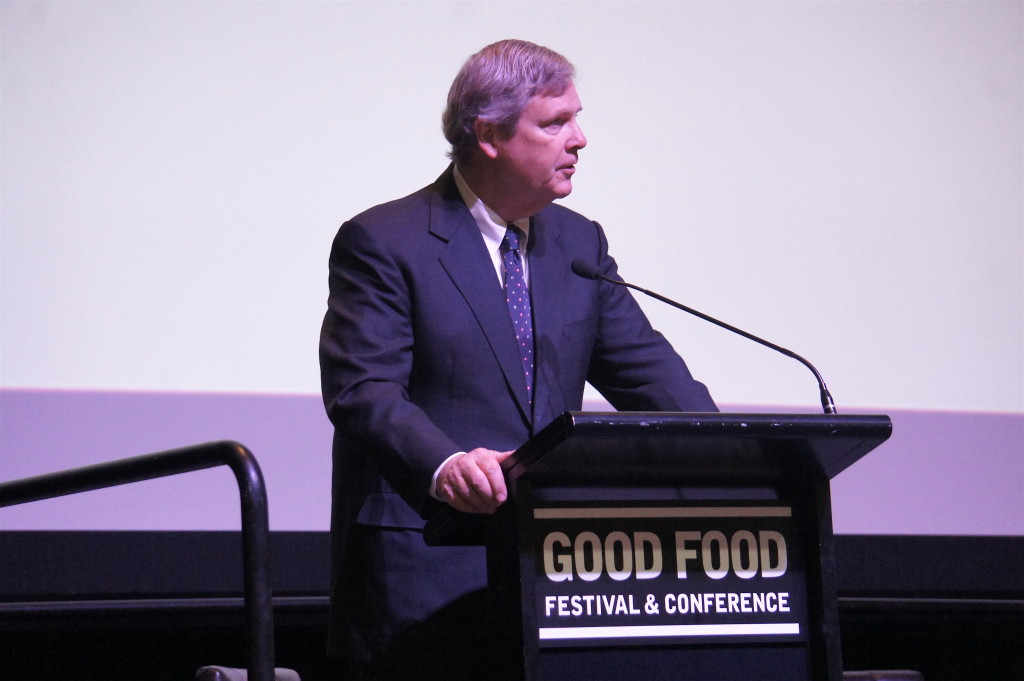 U.S. Secretary of Agriculture Tom Vilsack addressed FamilyFarmed's Good Food Financing & Innovation Conference Thursday, detailing the wide and growing variety of programs that benefit local food systems, small and medium-sized farms, new and beginning farmers, farmers markets, and more. Vilsack — who announced the release of an Economics of Local Food Systems Toolkit by the USDA's Agricultural Marketing Service — is the first Cabinet member to address the 12-year-old Good Food Festival & Conference.