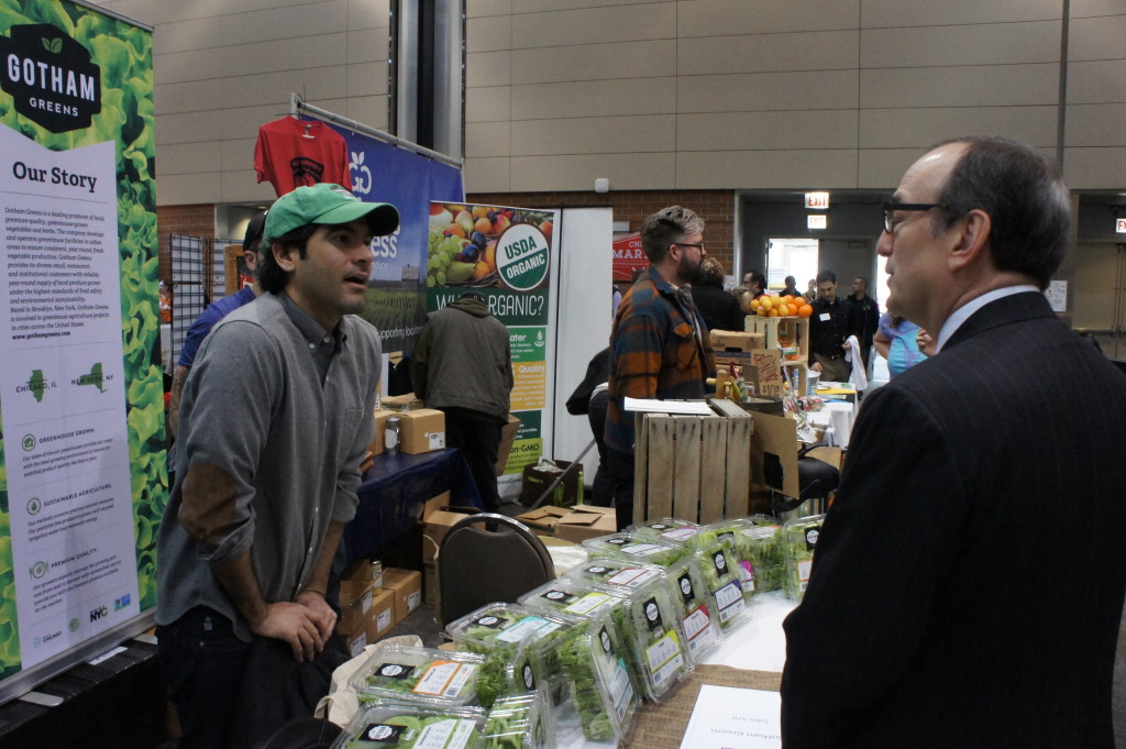 With Viraj Puri of Gotham Greens, which grows tons of fresh leafy greens in rooftop farms in Chicago and New York City.