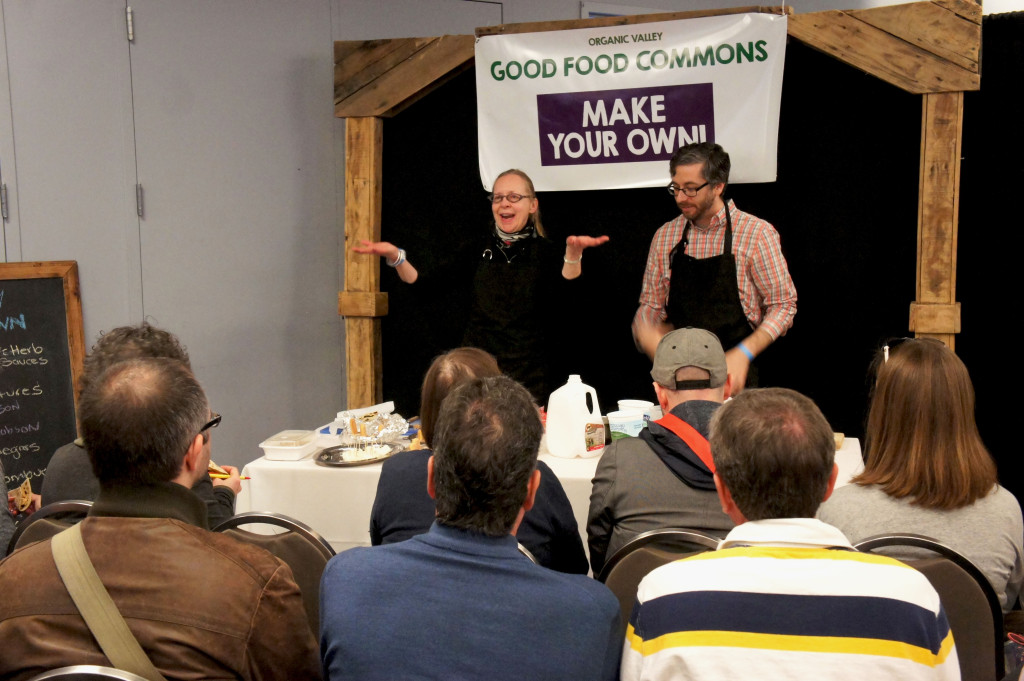 The Organic Valley Good Food Commons at the Good Food Festival presented dozens of DIY mini-workshops. Here, Elsa Jacobson and David Arfa conducted a workshop titled "Beyond Ricotta: A Fresh Approach to Dairy."