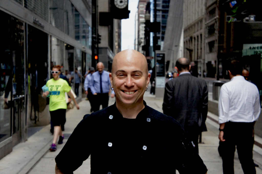 Chef Cleetus Friedman outside Caffè Baci's flagship location in Chicago's busy Financial District.